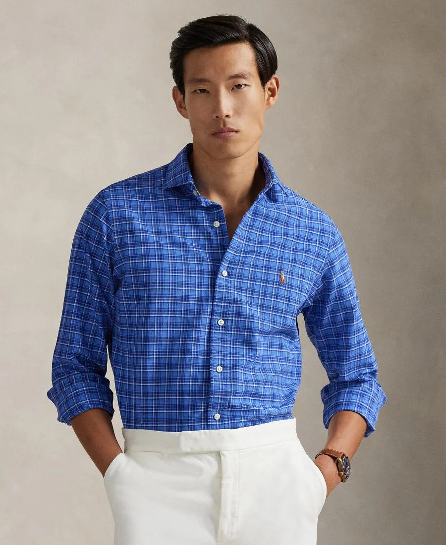 Мужская клетчатая рубашка оксфордского кроя, сшитая на заказ Polo Ralph Lauren, синий мультиколор