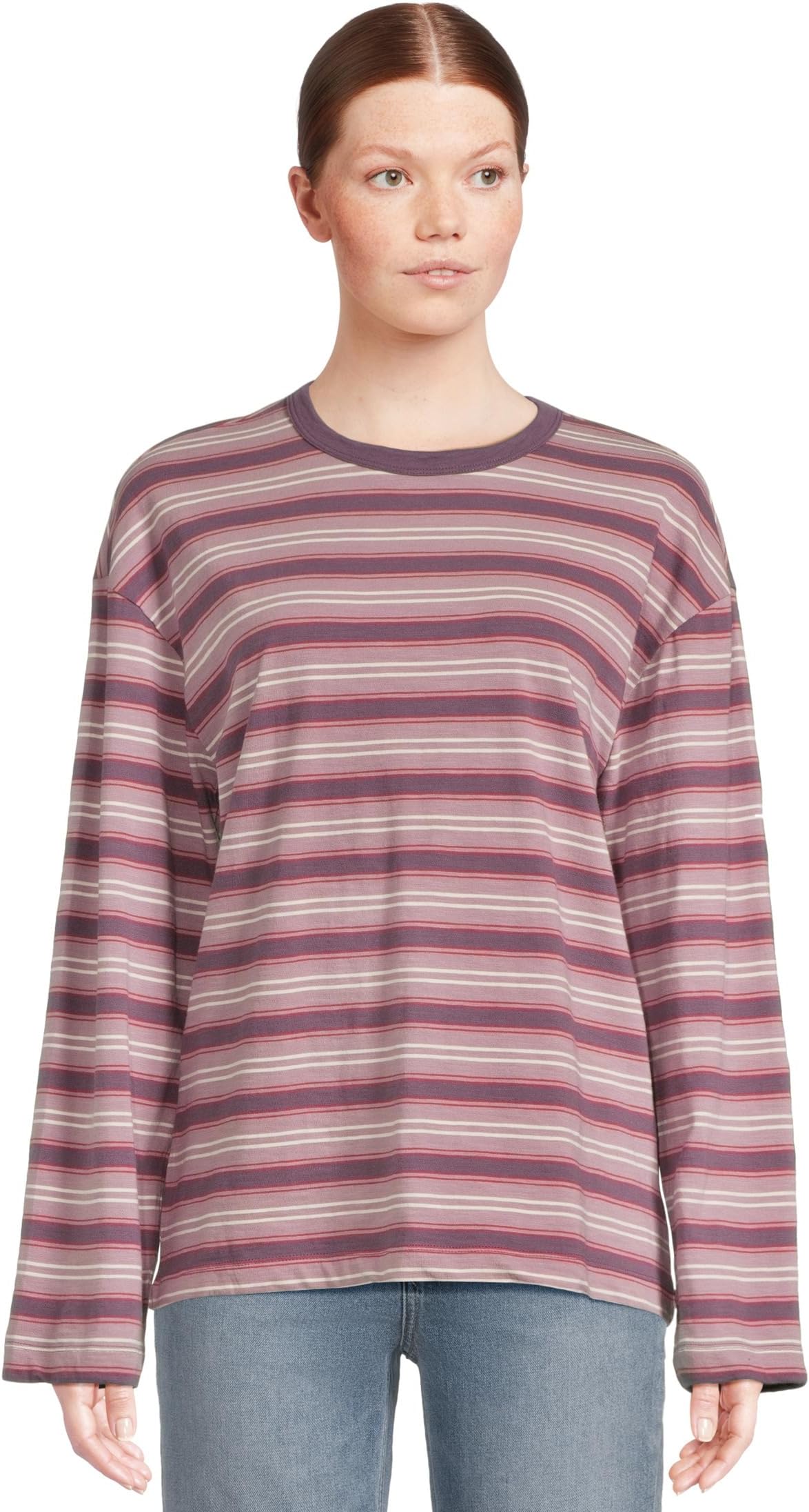 

Футболка Faherty Sunwashed Long Sleeve Retro Tee, цвет Plum Berry Stripe
