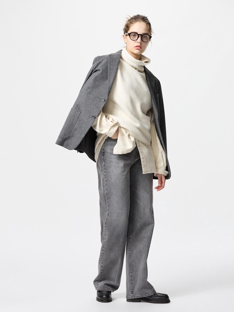

Широкие прямые джинсы длинные Uniqlo, серый
