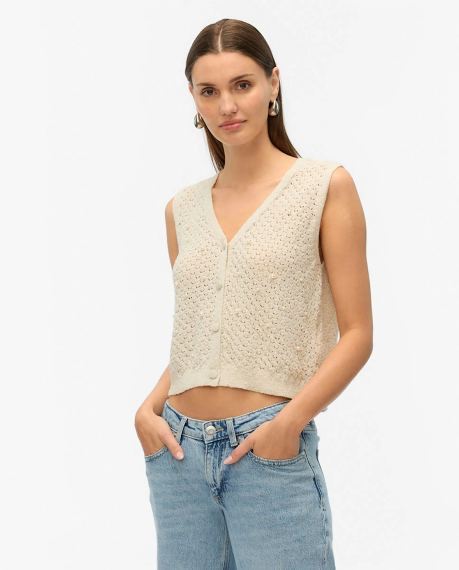 

Женский жемчужный вязаный жилет Vero Moda, белый