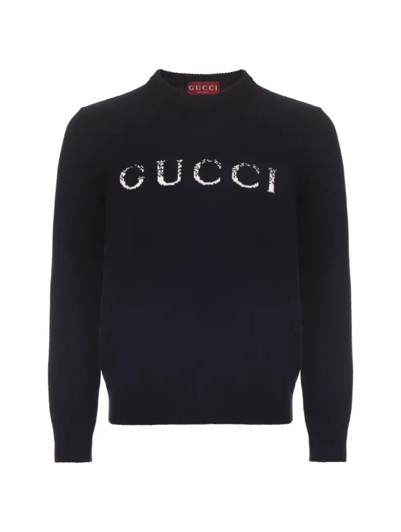 

Шерстяной джемпер с логотипом Gucci, тёмно-синий