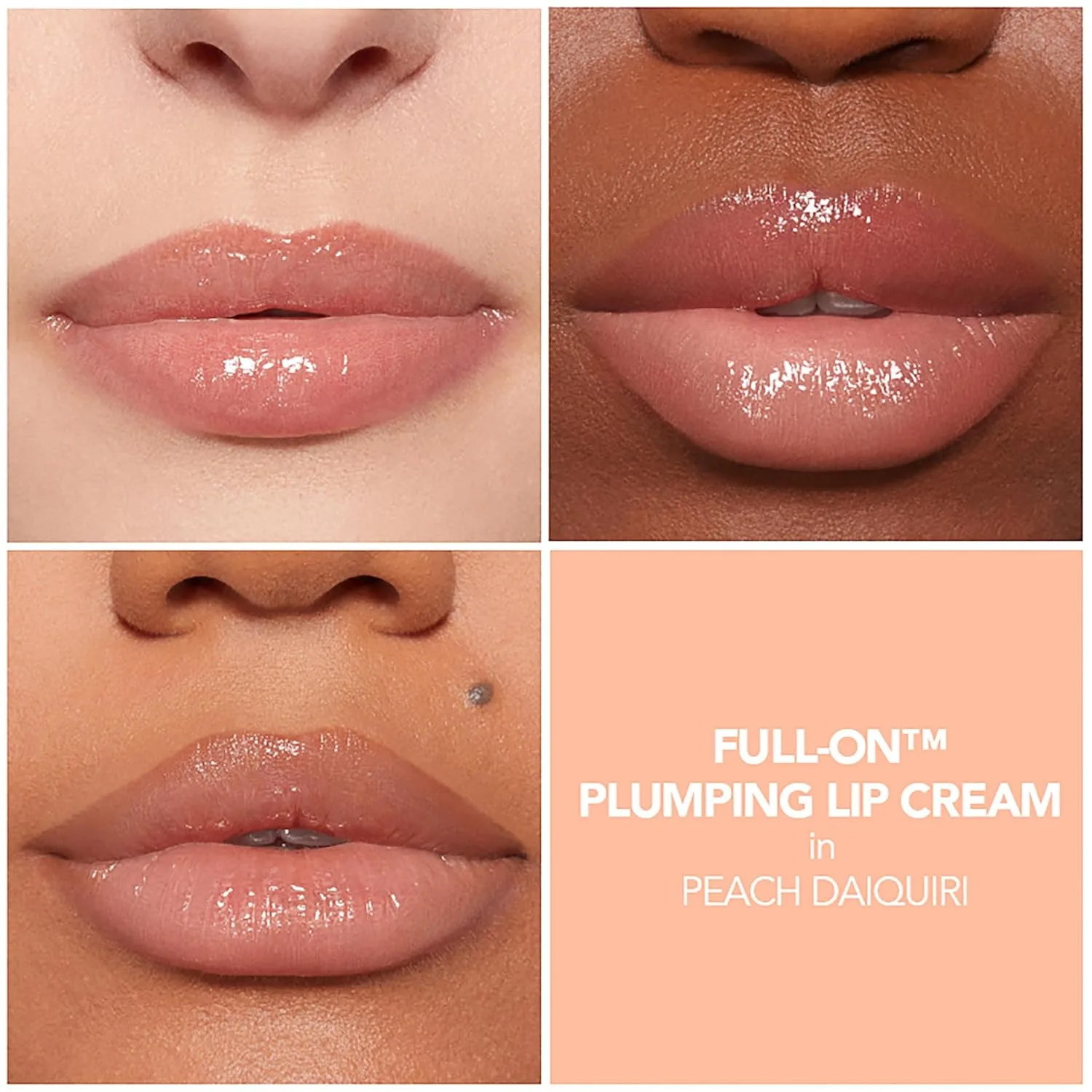 Buxom Full-On Plumping Lip Cream - увлажняющий блеск для губ с пептидами и гиалуроновой кислотой, придающий губам объем и мягкость. Формула с высоким блеском. Не тестируется на животных., Peach Daiquiri (Nude peach) — фото 2