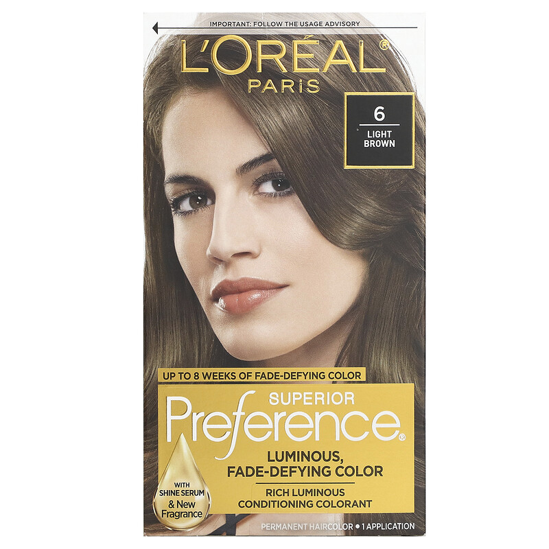 

L'Oréal, Superior Preference, яркий, не выцветающий цвет, 6 светло-коричневых, 1 нанесение