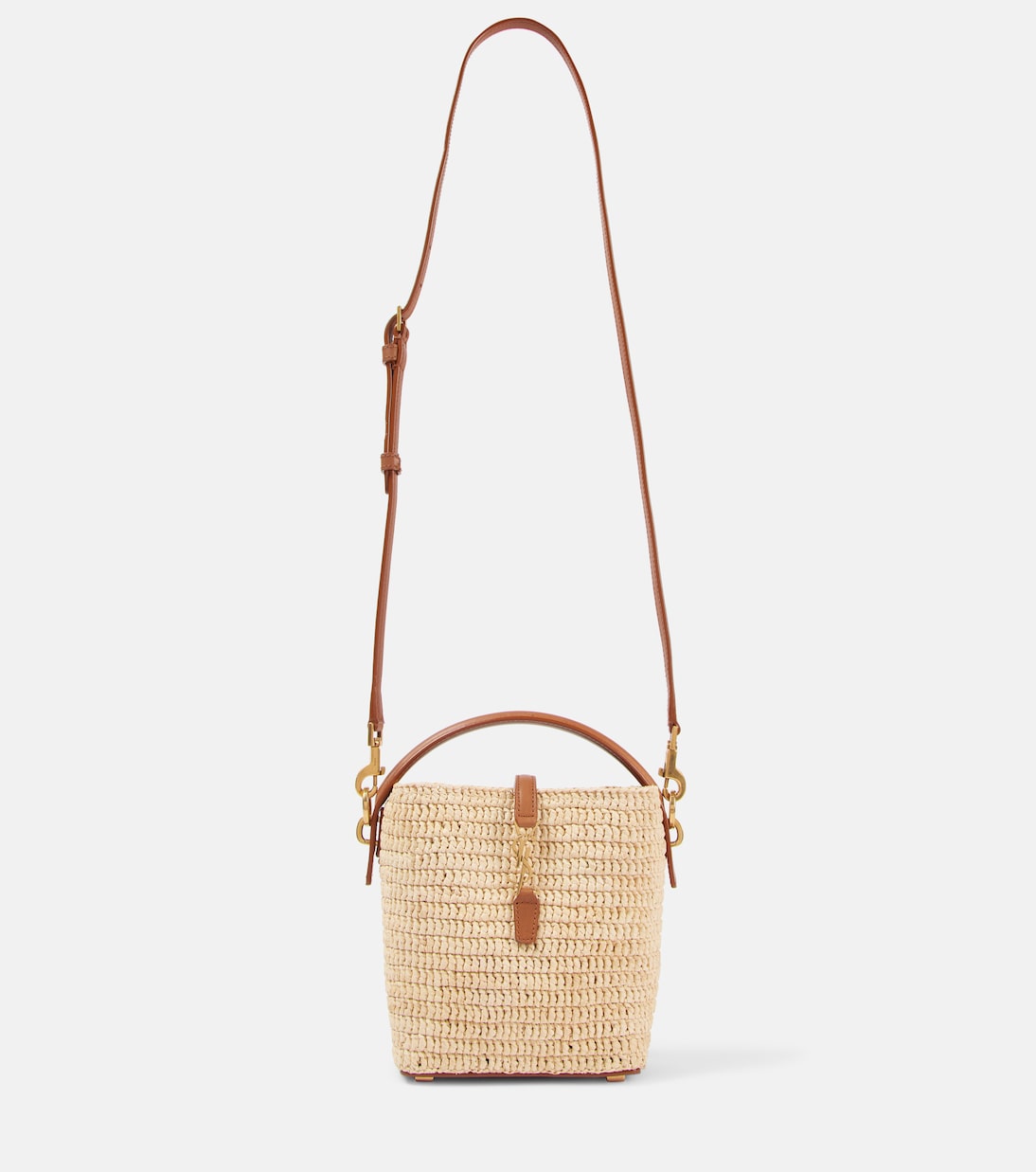 

Мини-ведерко Le 37 из рафии Saint Laurent, Naturel + Brick