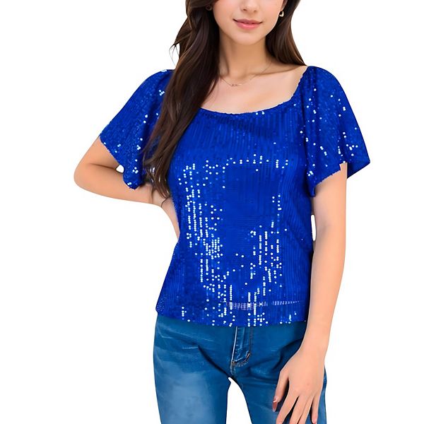 

Женский топ с коротким рукавом и квадратным вырезом для особых случаев Anna-Kaci, Navy