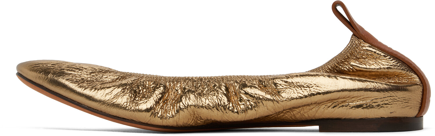 Балетки из металлизированной кожи Lanvin, Gold — фото 3