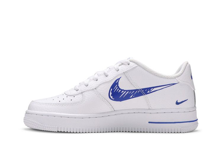Кроссовки Nike Air Force 1 Low GS 'Doodle Swoosh - White Racer Blue', белый — фото 4