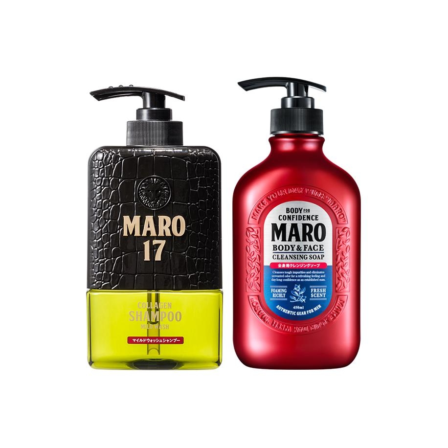 

Очищающее средство для лица и гель для душа 2 в 1 набор для умывания и ухода осветляющий освежающий тип 450мл + охлаждающий тип 400мл Maro