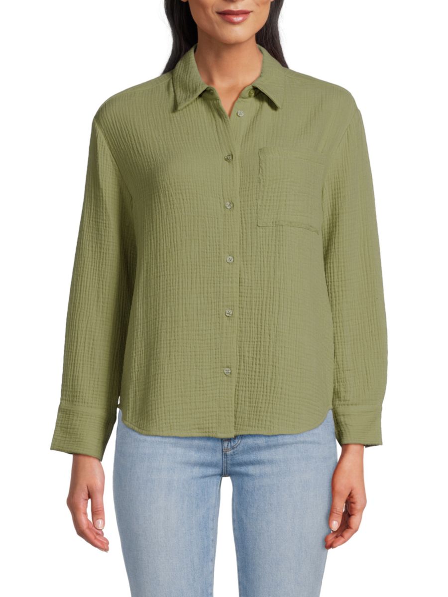 

Рубашка из хлопковой марли Saks Fifth Avenue, оливковый