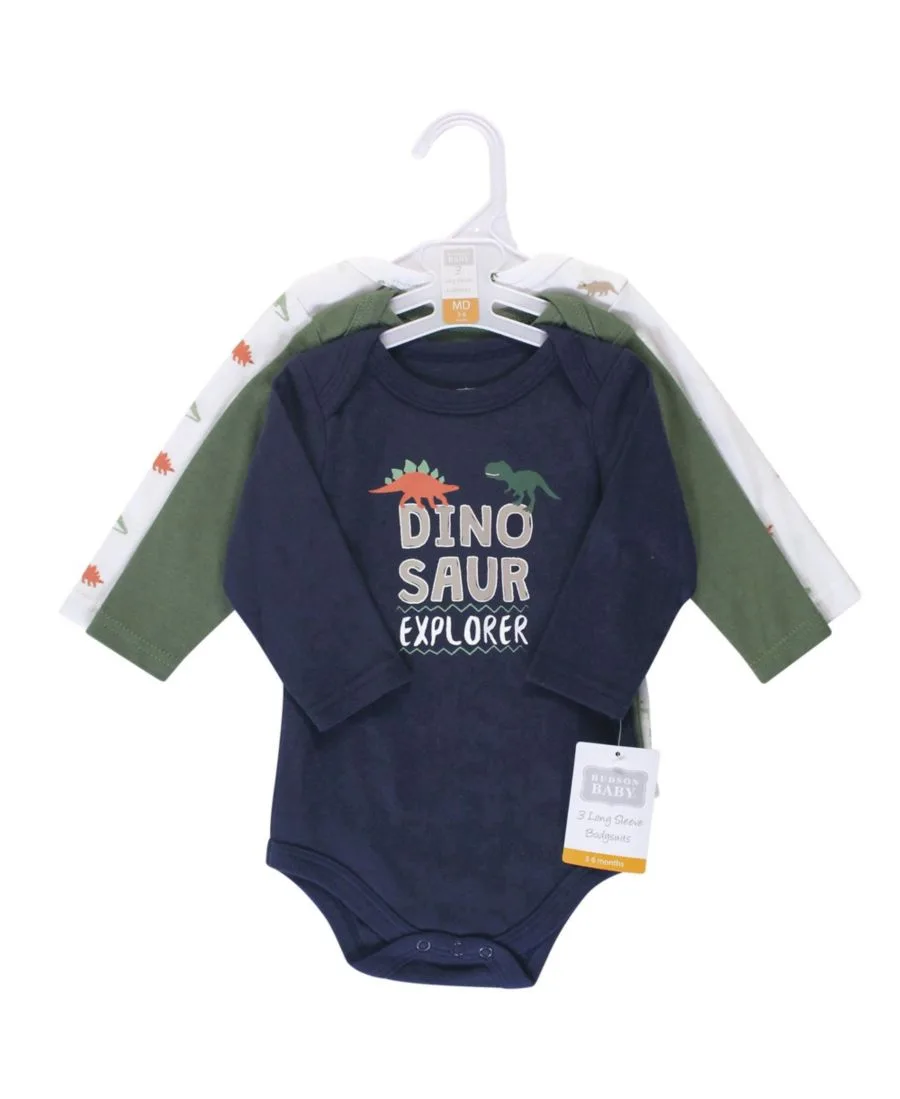 Хлопковые боди с длинными рукавами, комплект из 3 штук Hudson Baby, Dinosaur Explorer — фото 3