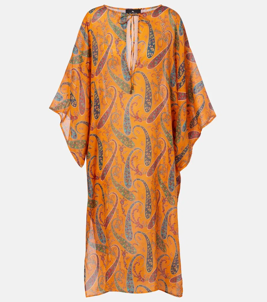 Кафтан из рами с узором пейсли Etro, оранжевый