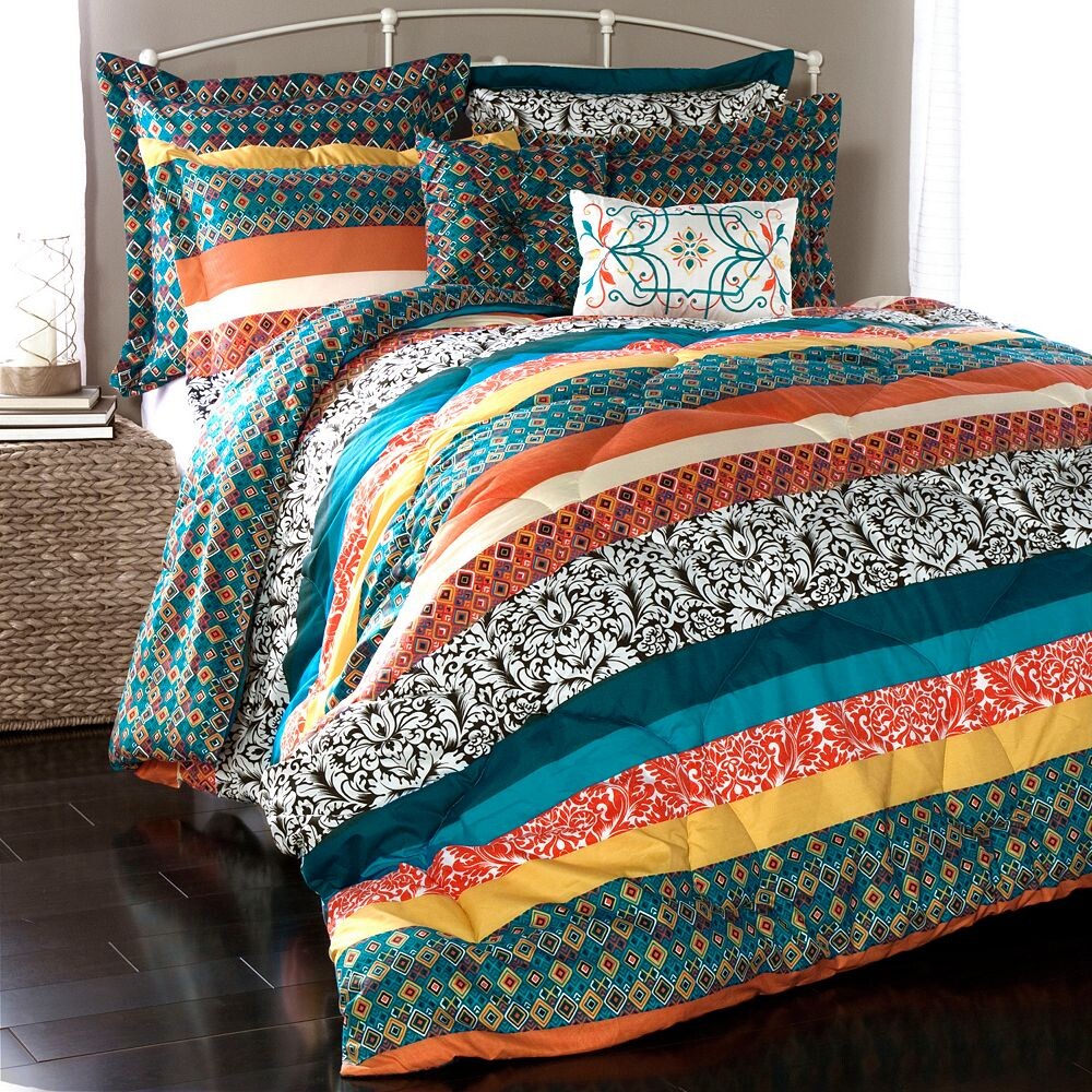 

Комплект одеял в полоску Lush Decor в стиле бохо, цвет Orange Teal Stripe