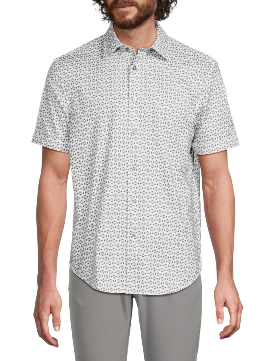 

Рубашка с коротким рукавом с принтом Bugatchi, цвет Cement