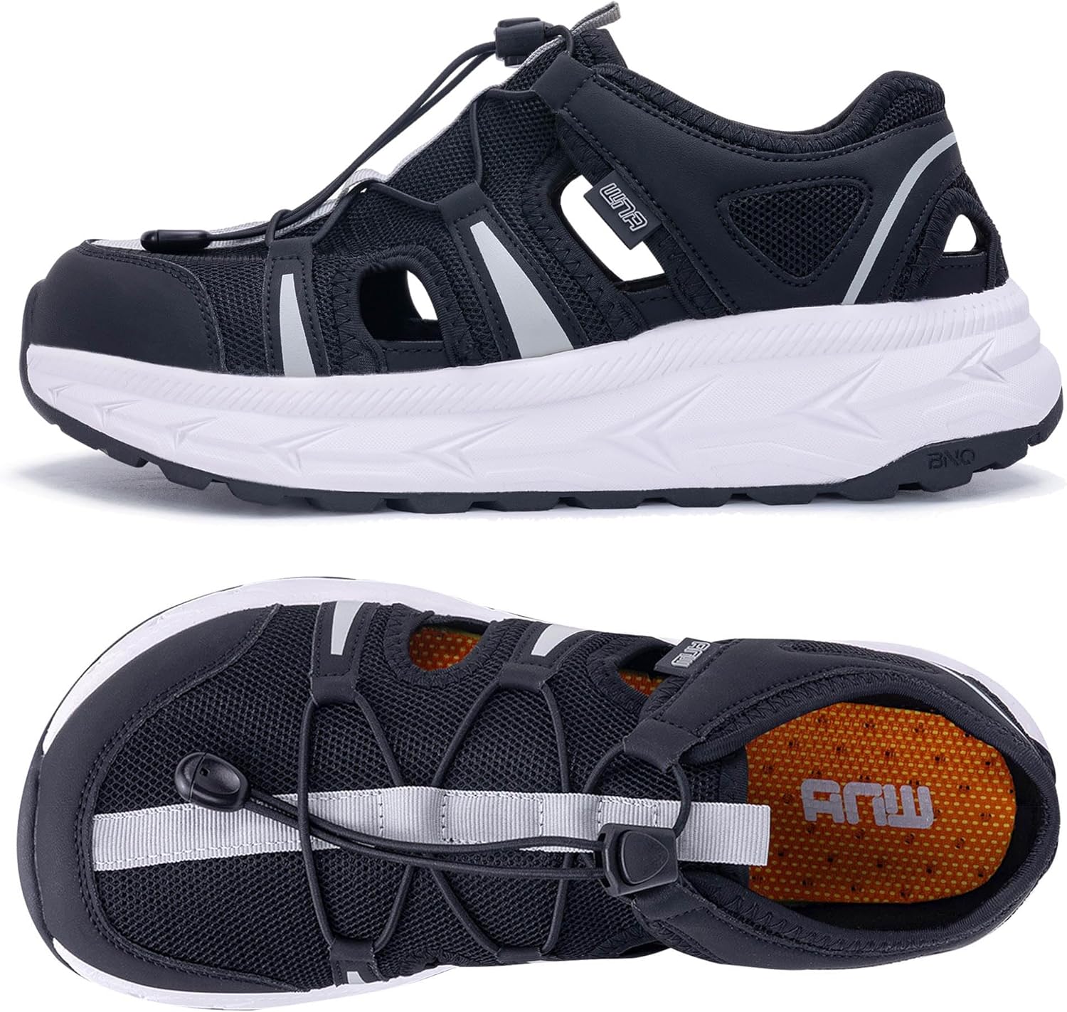 

Мужские туристические кроссовки широкого размера, с закрытым носком, нескользящие, спортивные сандалии, кроссовки для тенниса, повседневные удобные обувь для ходьбы, размеры US 8-13 Ahusir, черный