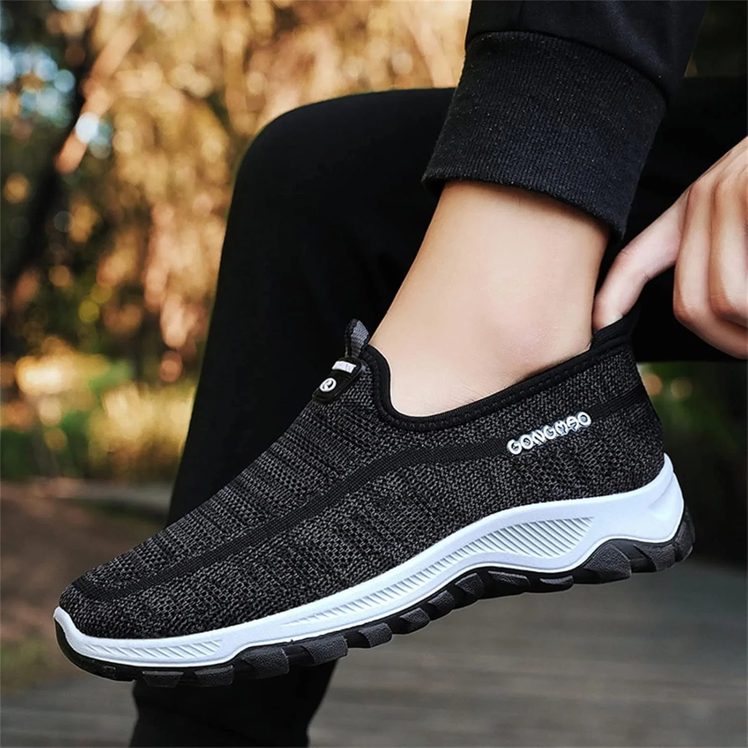 Модные кроссовки Herren-Sneaker-Socken für Sommer und Herbst, einfarbig, gewebt, atmungsaktiv, bequem, zum Reinschlüpfen, lässig, Sneaker-Socken für Herren Generisch, Schwarz — фото 4