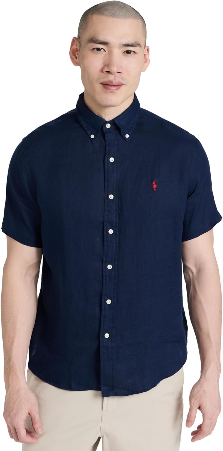 

POLO RALPH LAUREN Мужская короткая рубашка из льна, Newport Navy