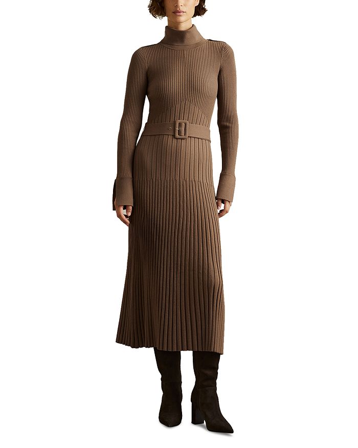 

Платье миди Petite Vinette трикотажное REISS, коричневый