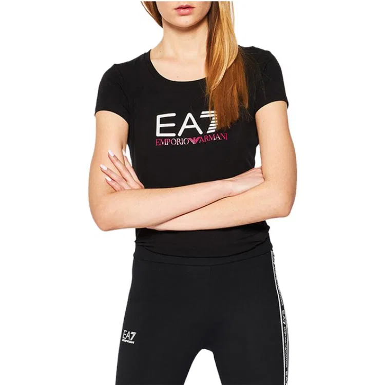 Футболка EA7 женская black, с круглым вырезом, прямой крой EMPORIO ARMANI — фото 4