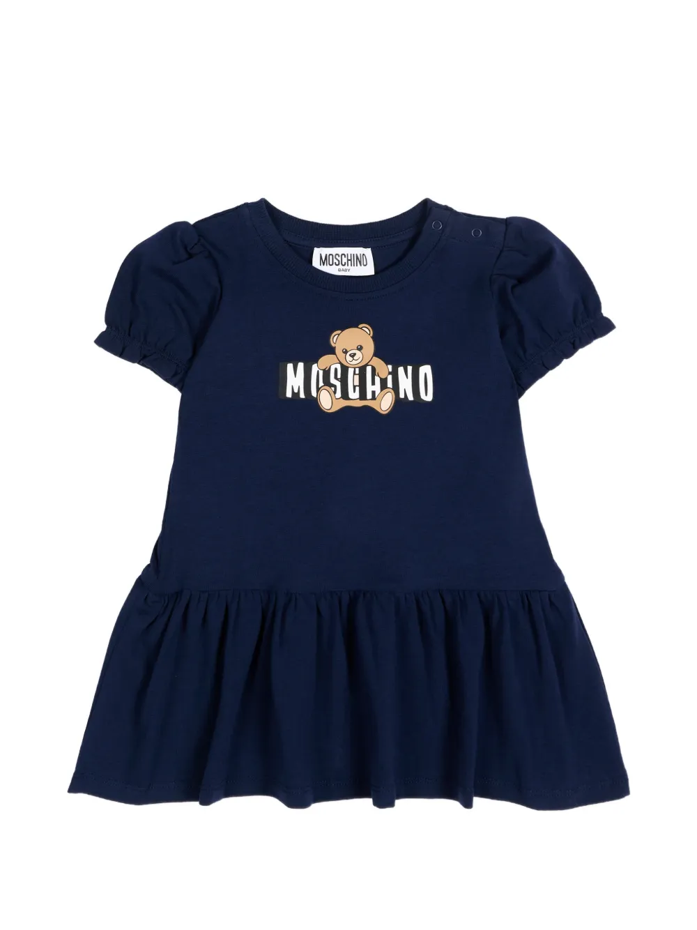 

Платье с объемными рукавами и принтом мишки Moschino Kids, синий