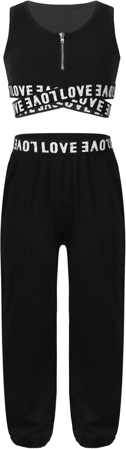 Детский спортивный костюм для девочек Mufeng, топ и леггинсы, Black