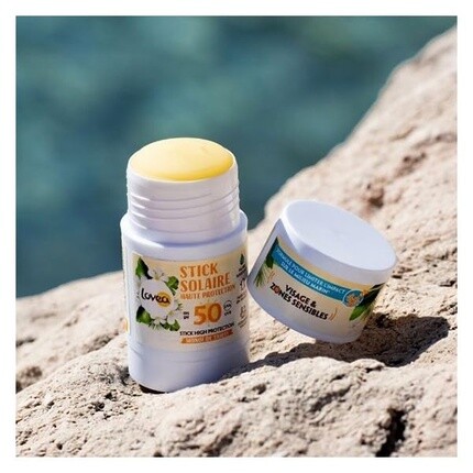 LOVEA Sun Stick SPF 50 Высокая защита для лица и чувствительных зон Monoï de Tahiti Защита от UVA/UVB невидимая и водонепроницаемая веганская продукция, сделано во Франции, 40 г — фото 2