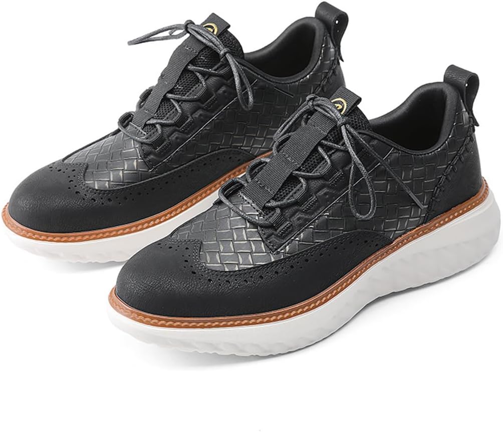 

Мужские удобные кроссовки с шнуровкой в стиле броги - сверхлегкий и дышащий верх из ткани, поддержка свода стопы, широкая передняя часть, подошва с амортизацией для комфорта в течение всего дня Swzec, черный