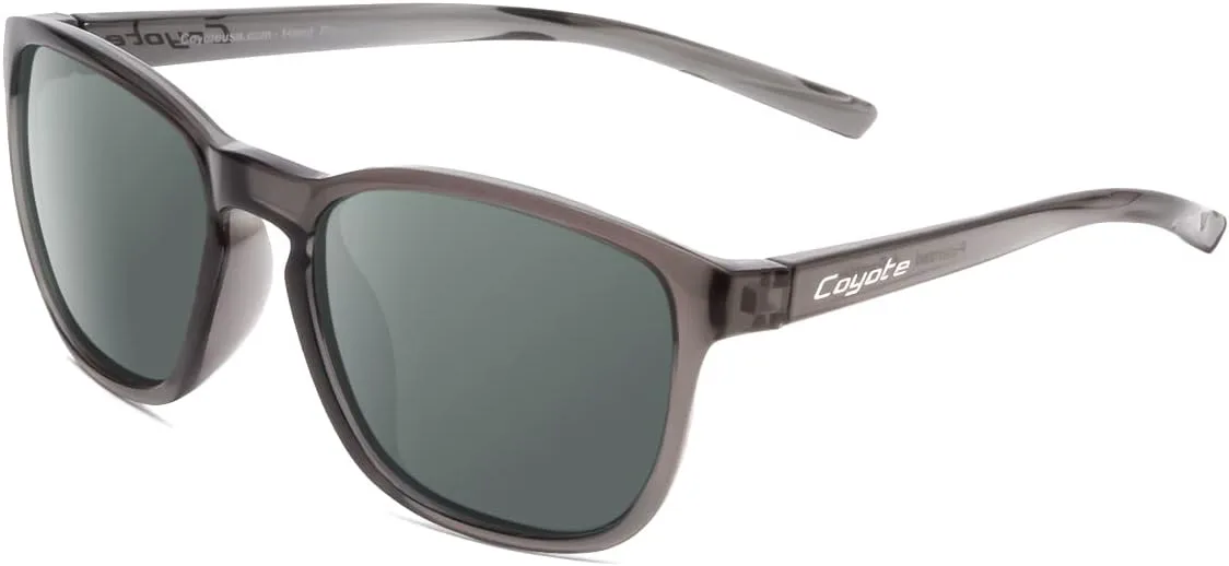 

Дизайнерские квадратные поляризованные солнцезащитные очки Coyote Rambler или бифокальные солнцезащитные очки | Унисекс | 53 мм, Crystal Grey Frame/Grey Lens