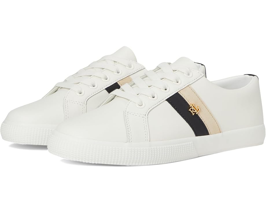 Кроссовки Lauren Ralph Lauren Janson II Color-Blocked Leather Sneakers, цвет Snow White/Black/Sand Dune