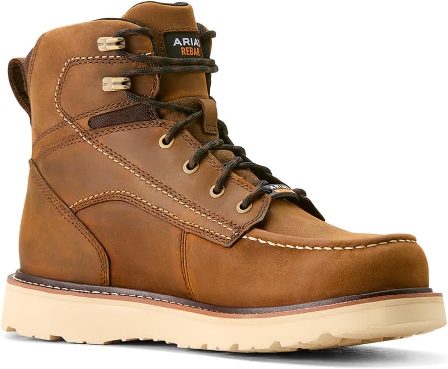 Мужские ботинки Ariat Rebar с водонепроницаемым композитным носком и носком-мокасином на клиновидной подошве, высота 15 см, коричневый — фото 3