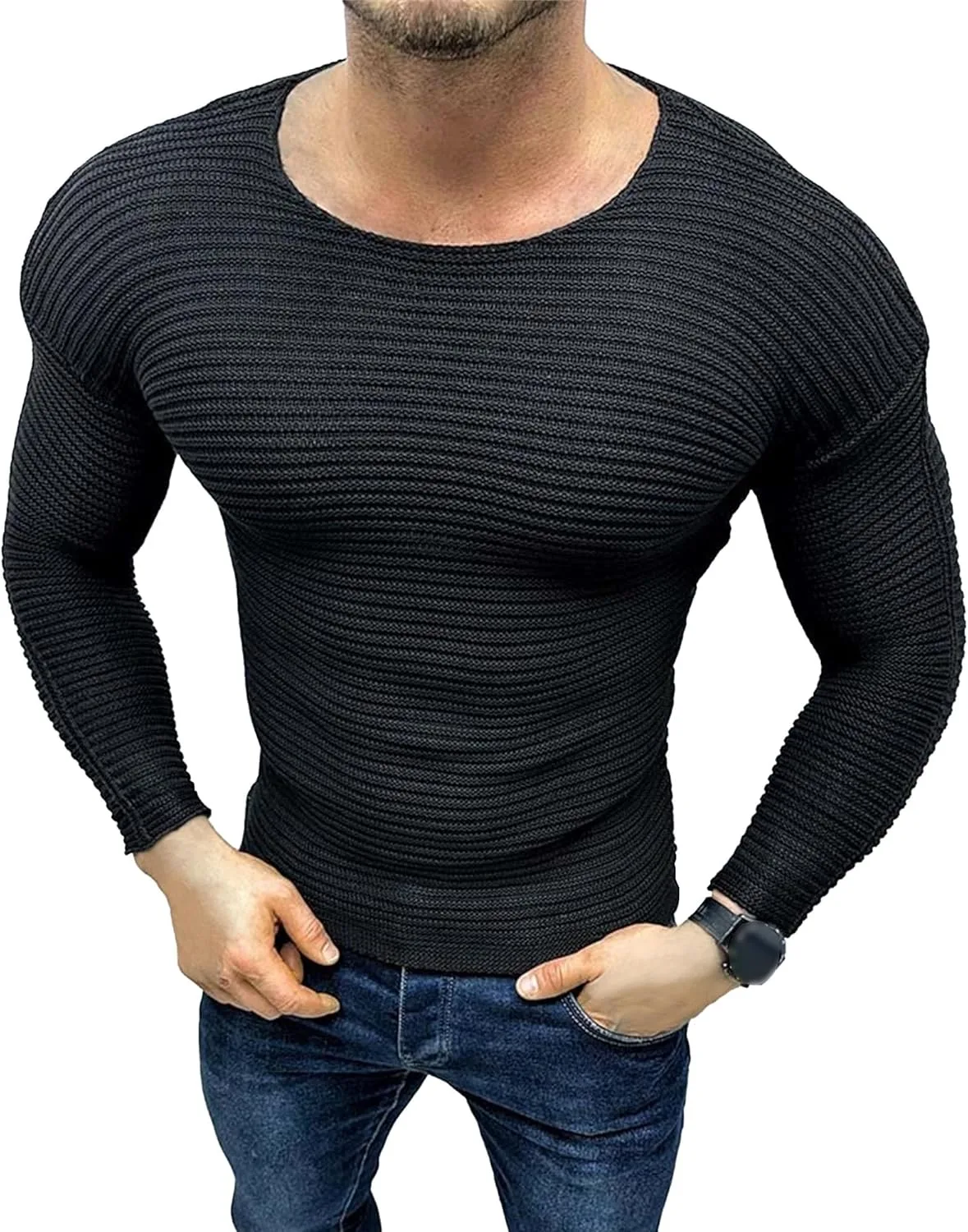 

Мужской свитер с круглым вырезом из шерсти