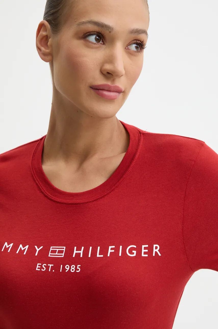 Хлопковая футболка Tommy Hilfiger, гранатовый — фото 4
