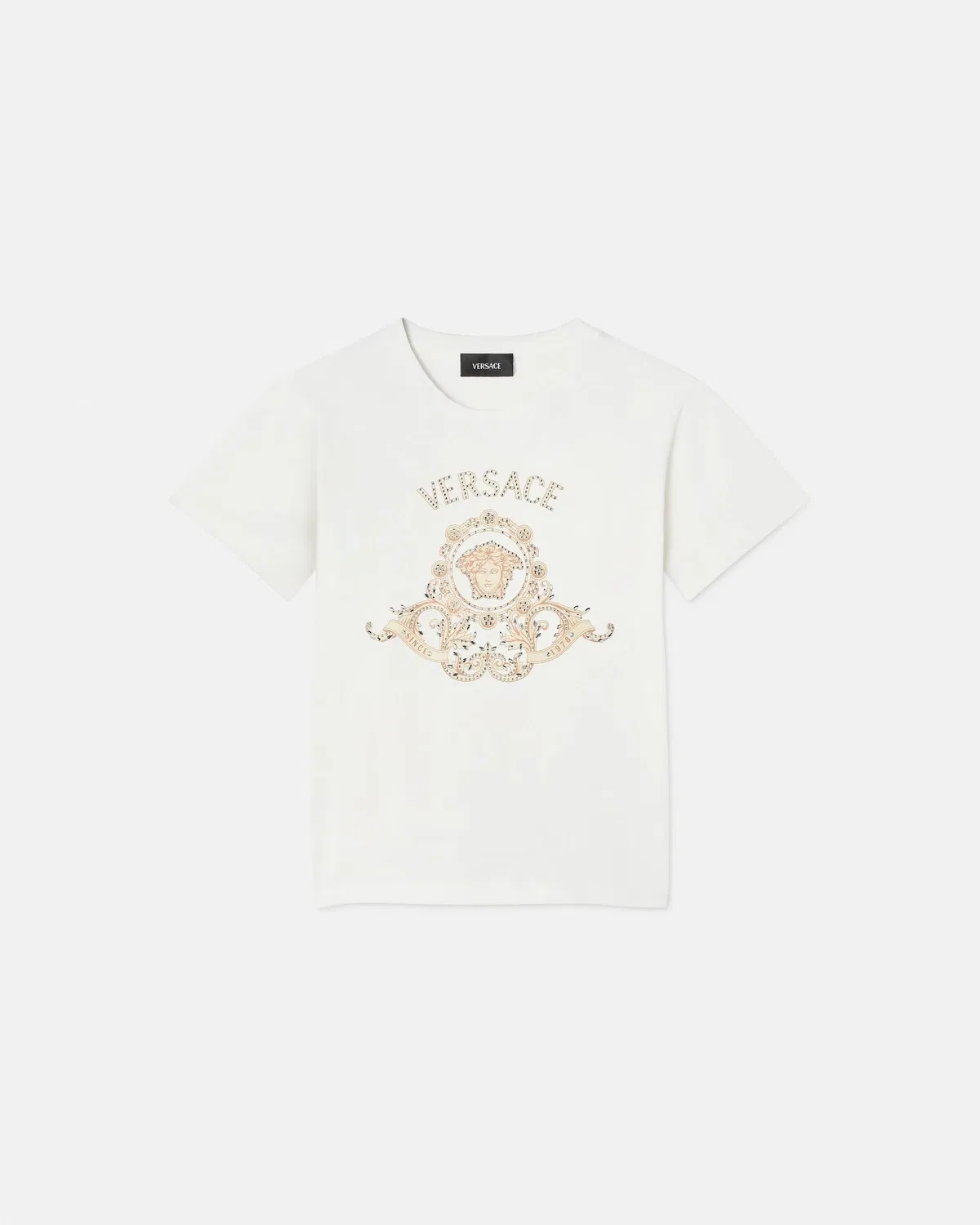 Детская украшенная футболка из хлопкового джерси с принтом VERSACE, белый