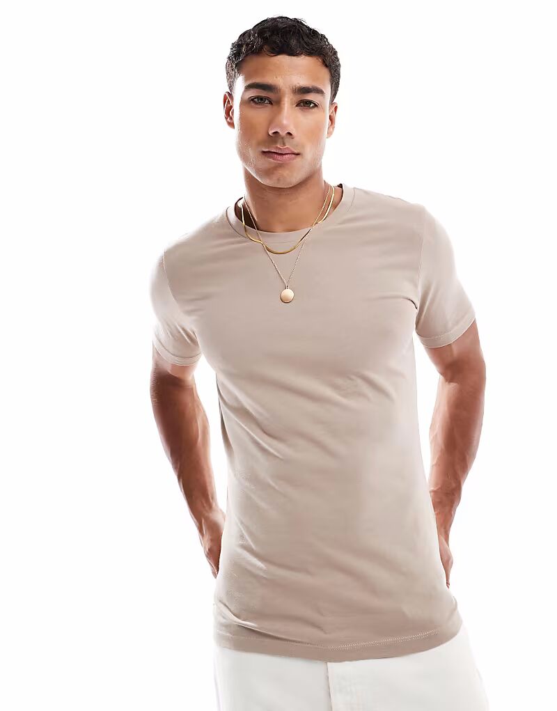 

Футболка Jack & Jones muscle fit бежевого цвета