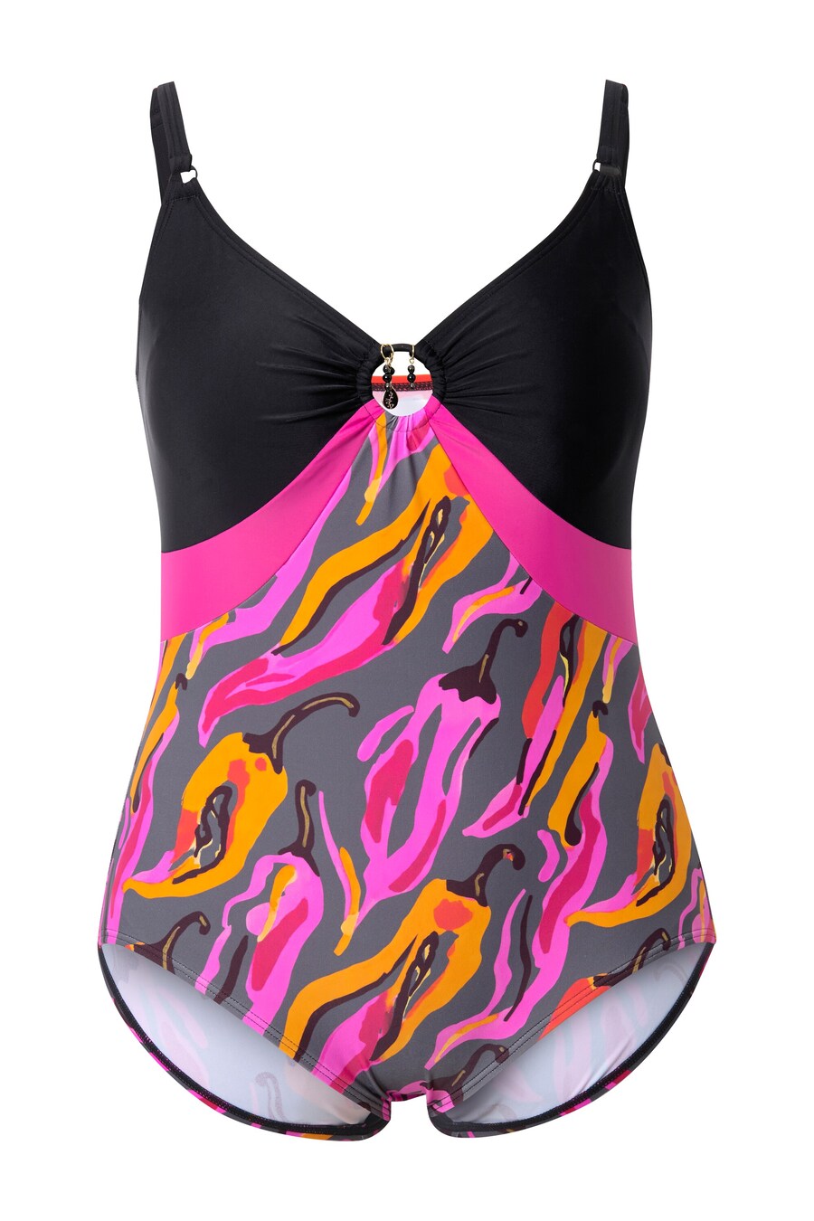 

Купальник-футболка Ulla Popken, темно-серый/черный