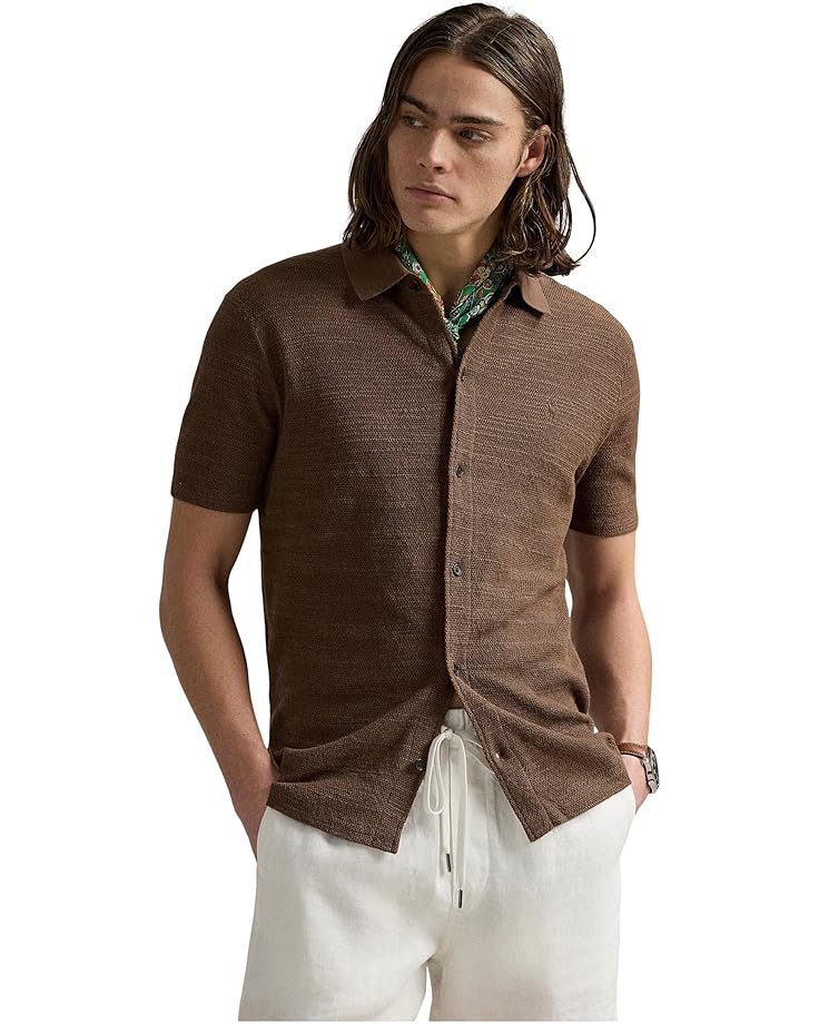 

Поло Polo Ralph Lauren Textured Cotton-linen Shirt Sweater, цвет Fall Brown