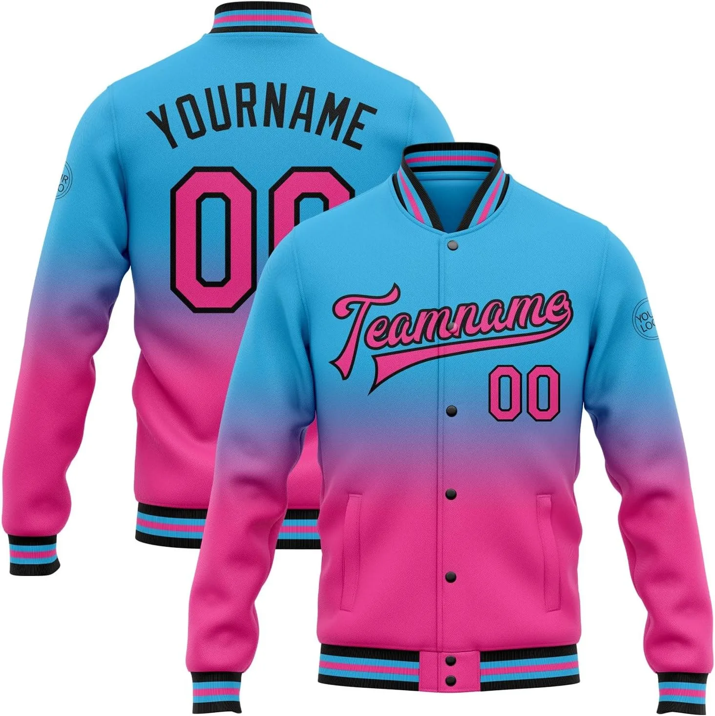 Куртка в стиле Varsity, куртка-бомбер для мужчин, женщин, подростков и детей, с напечатанным и вышитым названием команды, номером и логотипом Generic, черный