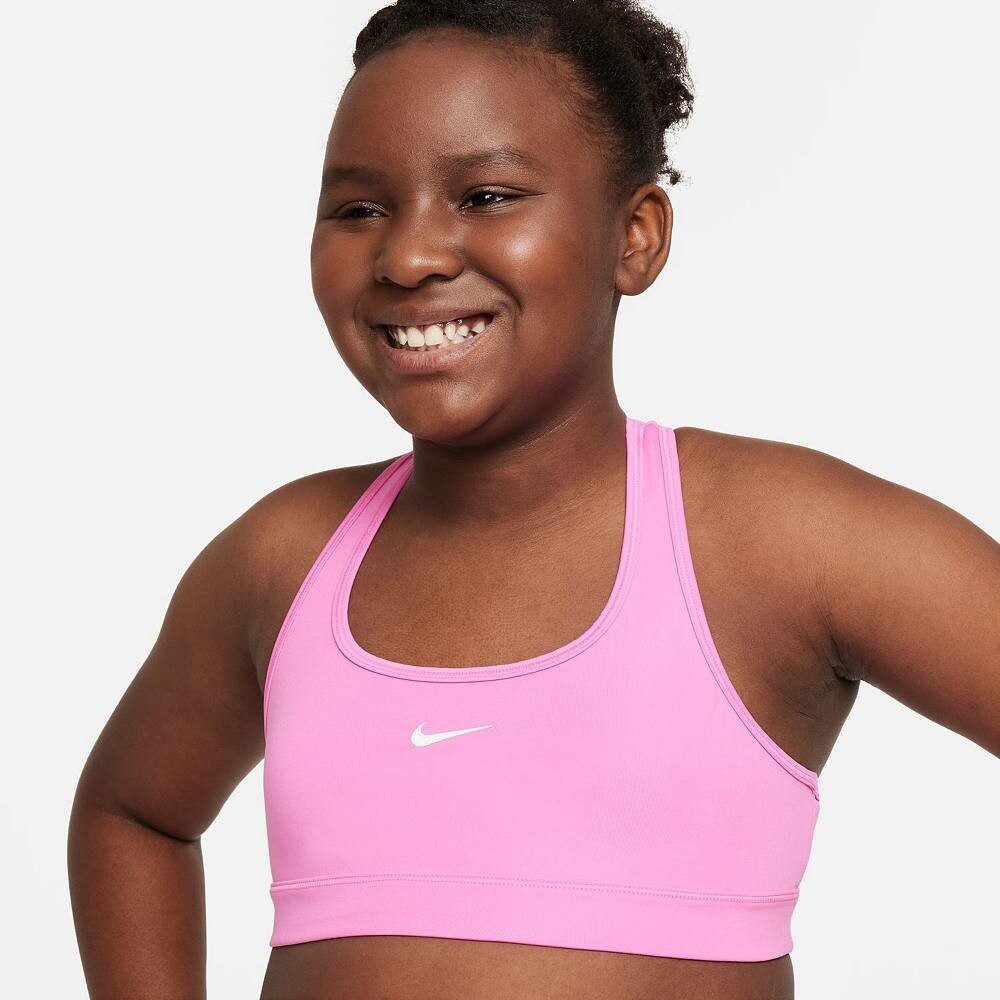Спортивный бюстгальтер средней ударной нагрузки Nike Swoosh для девочек больших размеров, черный — фото 3