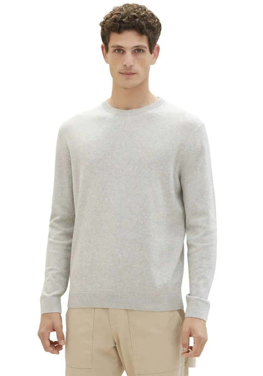 

Свитер TOM TAILOR с круглым вырезом и вышитым логотипом, серый