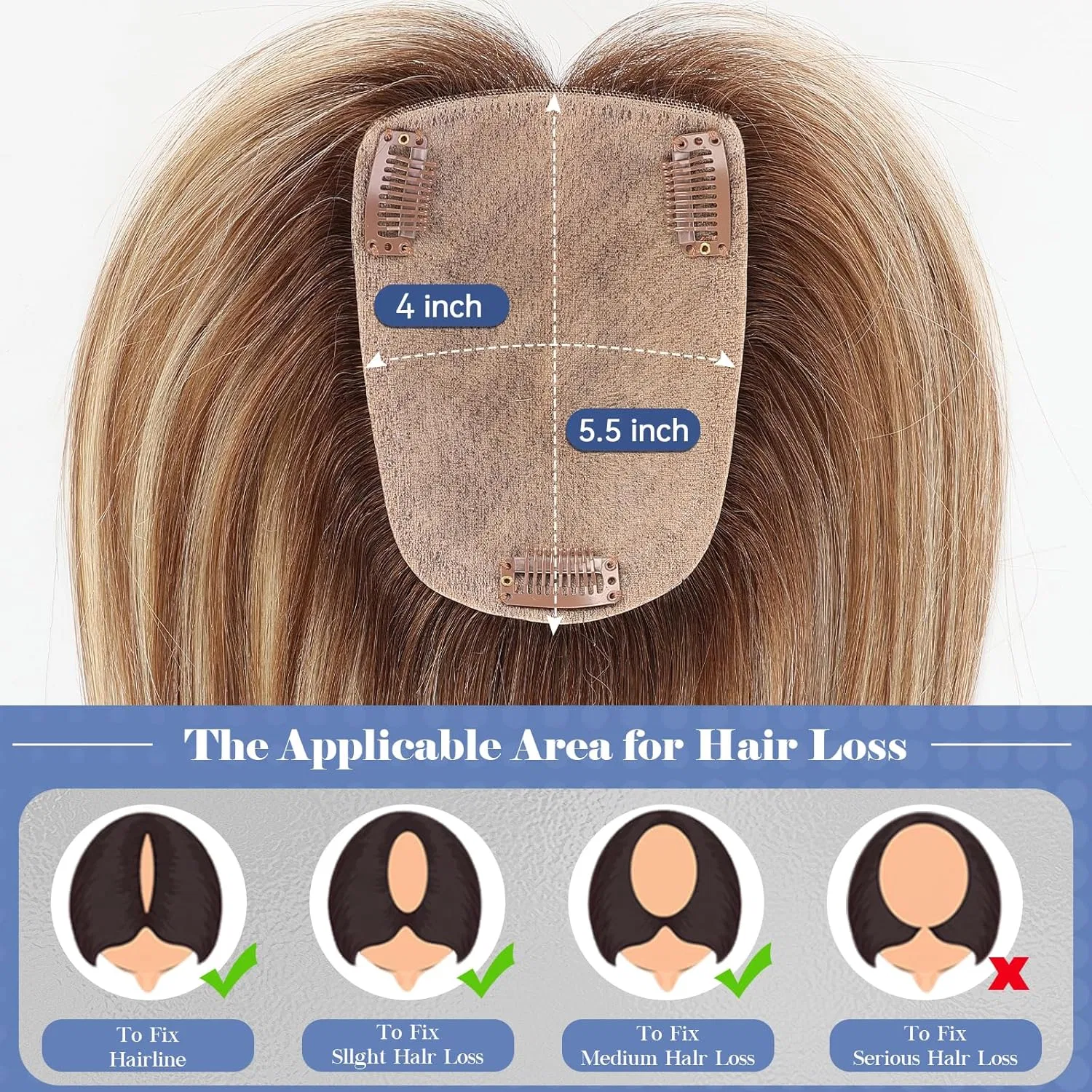 Женская накладка для волос HAIRCUBE из натуральных волос без челки 12 дюймов Haircube, Brown With Blonde Highlight — фото 4