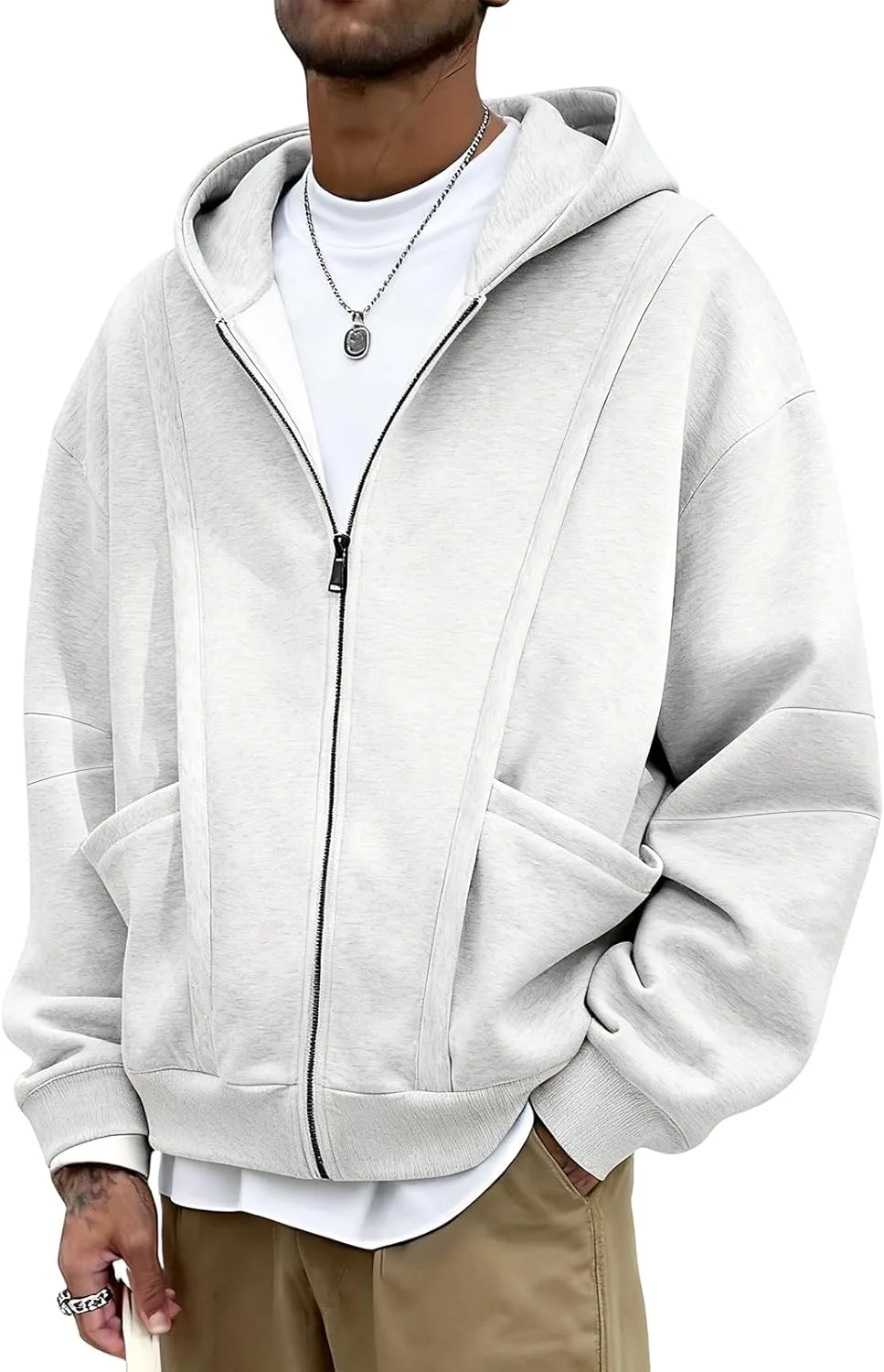 

Оверсайз худи с молнией мужское, лонгслив, дроп-шолдер Guyuati