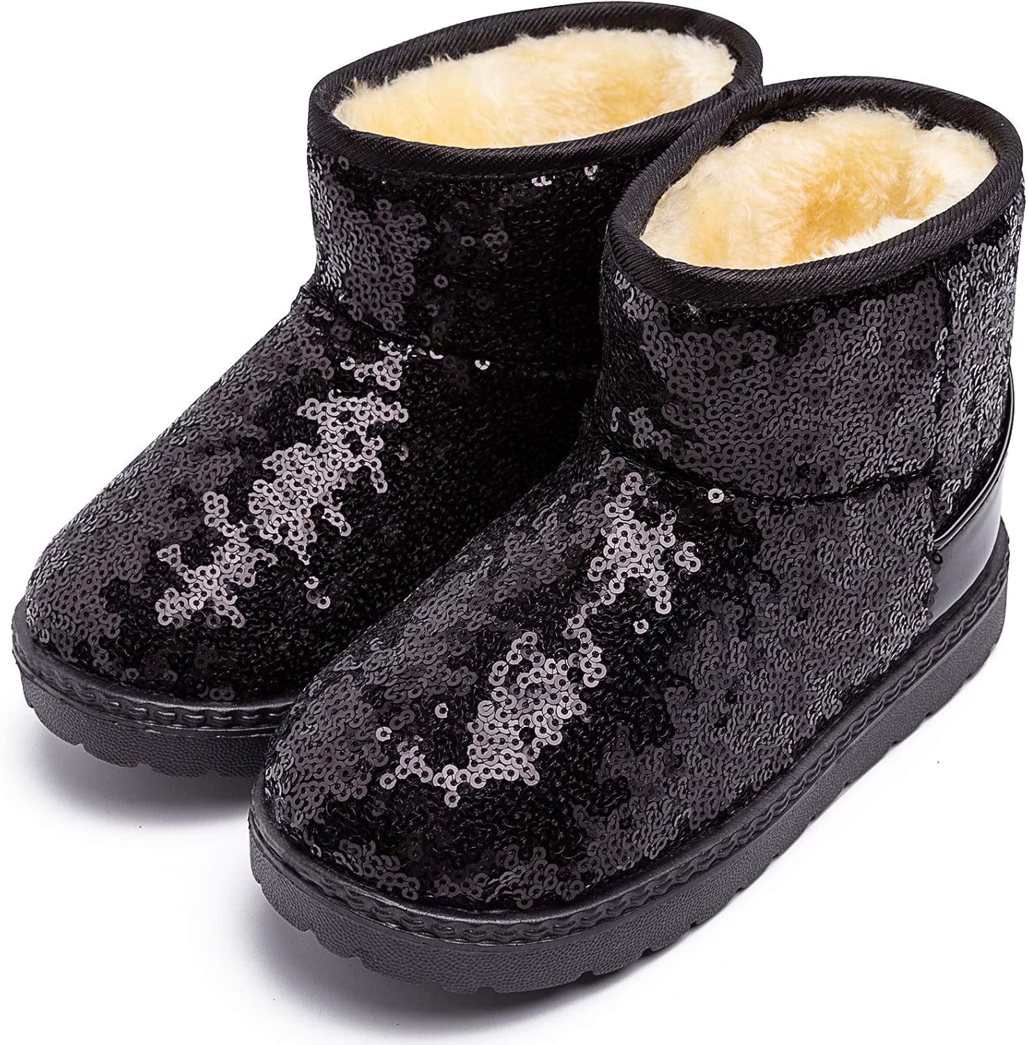 

Теплые зимние водонепроницаемые ботинки с меховой подкладкой, пайетками и блестками для мальчиков и девочек Techcity (для малышей/маленьких детей), Shiny-Black