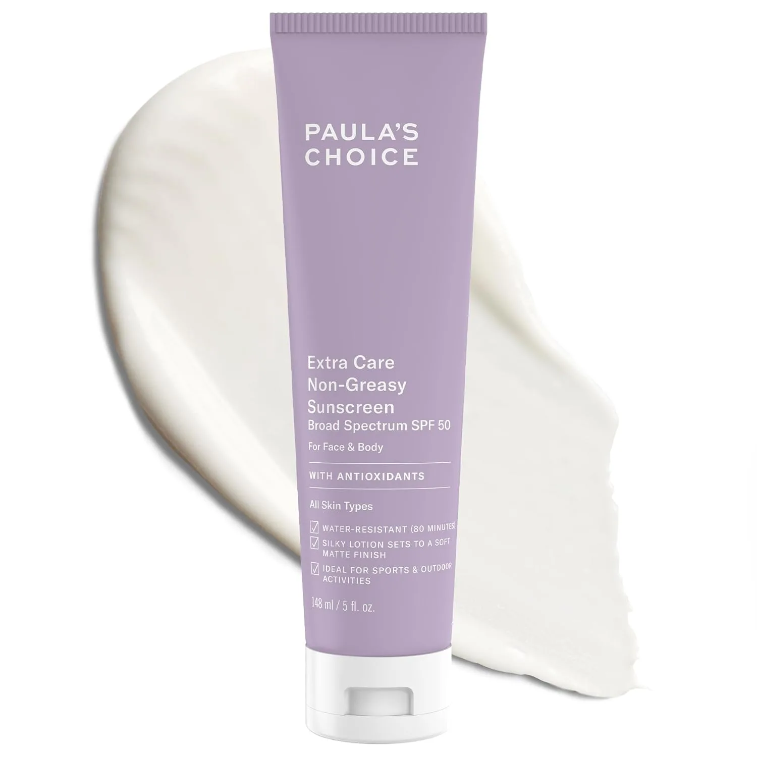 Paula's Choice Extra Care Oil Free Sunscreen для лица, SPF 50, солнцезащитный крем для лица и тела, ежедневный увлажняющий лосьон с алоэ и витаминами A/C, устойчивый к поту и воде, без отдушек, защита от UVA/UVB, 150 мл