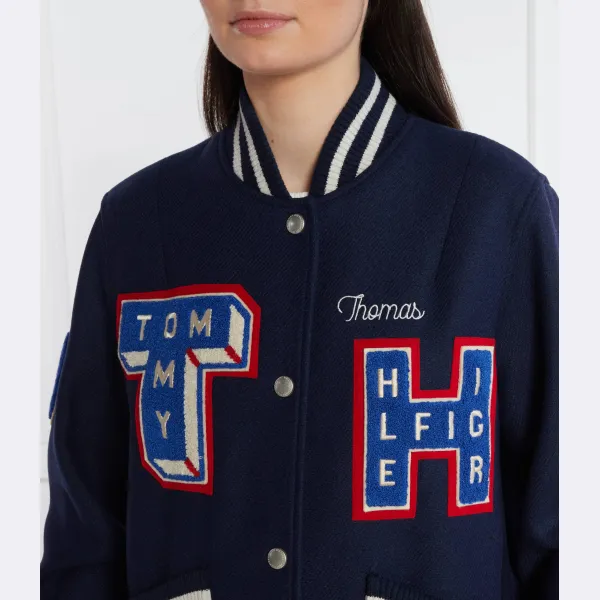 Университетский бомбер классического кроя с добавлением шерсти Tommy Hilfiger, синий — фото 3