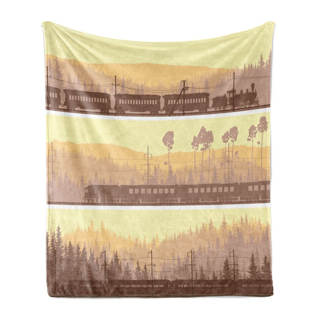 

Мягкое фланелевое флисовое одеяло ABAKUHAUS Train, Художественное изображение различных типов поездов в мягких земляных тонах, 175 x 230 см, разноцветное