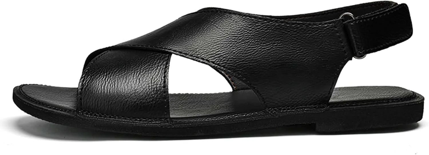 Mens Fashion Leather Roman Сандалии, Breathable Barefoot Сандалии, Open Toe Сандалии Casual Business, suitable for daily walks, beach strolls, driving and so on Vtiao, черный — фото 2