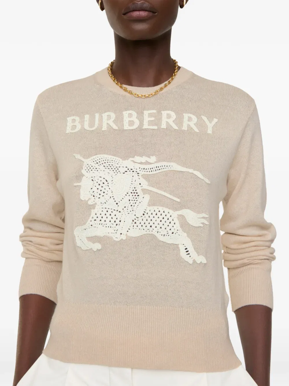 Свитер Ekd Burberry Хлопковый шерстяной, с вышивкой Рыцарь-всадник, нейтральный — фото 2