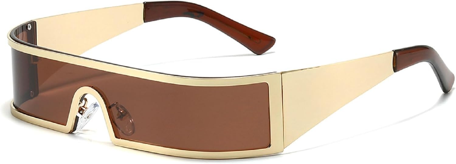 

Цельные солнцезащитные очки для женщин и мужчин, модные прямоугольные солнцезащитные очки с металлической оправой, идеально подходящие для вечеринок и клубов mincl, Brown