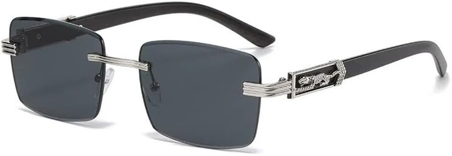 

Солнцезащитные очки с ножками под дерево, с рисунком гепарда, декоративные солнцезащитные очки в стиле ретро, ​​без оправы, прямоугольные, с леопардовым принтом, металлические GHVWYX, Silver-black