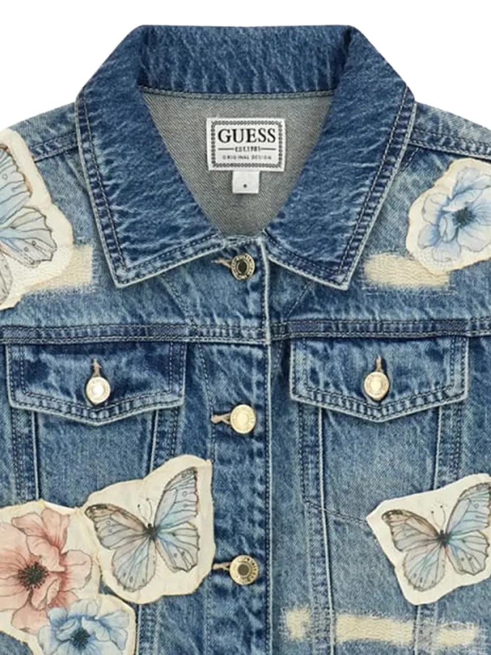 Джинсовая куртка с аппликацией в виде бабочек Guess Kids, синий — фото 4