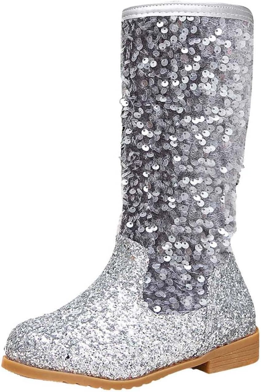 

Детские сапоги для девочек, средней высоты, с округлым носком, с блестками, вестерн, для малышей и детей постарше, для нарядов, праздников, дня рождения и танцев Generic, Silver